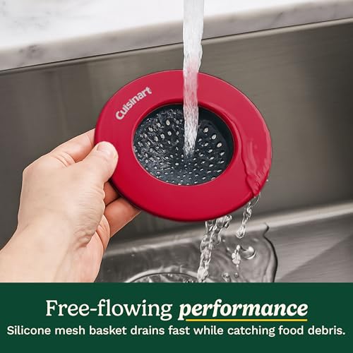Cuisinart Stainless Steel Kitchen Sink Drain Strainer, 2-Pack, 4.35" | Fits standard 3.5in drains, silicone base and mesh, scratch-safe on steel or porcelain, enamel-coated to resist rust - color: Red