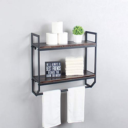 2-Tier Metal Industrial 23.6" Bathroom Shelves Wall Mounted,Rustic Wall Shelf Over Toilet,Towel Rack with Towel Bar,Utility Storage Shelf Rack, Floating Shelves Towel Holder,Retro Black - color: A
