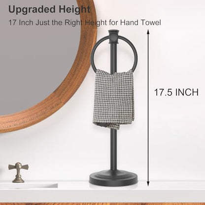 Hoimpro Hand Towel Holder Free Standing Towel Bar Matte Black | Hanging Floor Hand Towel Rack Ring, for Bathroom Kitchen Vanity Countertops, Hardware Accessories SUS 304 Heavy-Duty Base - color: Black