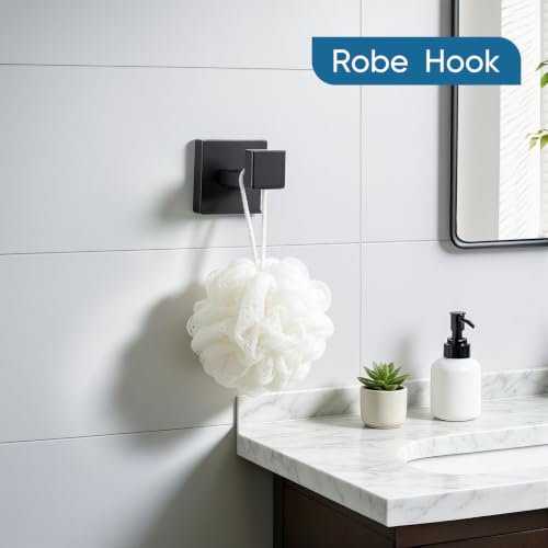 Mattle Black Towel Bar, SUS304 Stainless Steel Bathroom Hardware Set, Towel Racks for Bathroom Wall Mounted 16-Inches - color: Matte Black（5 Piece）, size: 16 inches