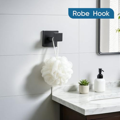 Mattle Black Towel Bar, SUS304 Stainless Steel Bathroom Hardware Set, Towel Racks for Bathroom Wall Mounted 16-Inches - color: Matte Black（5 Piece）, size: 16 inches