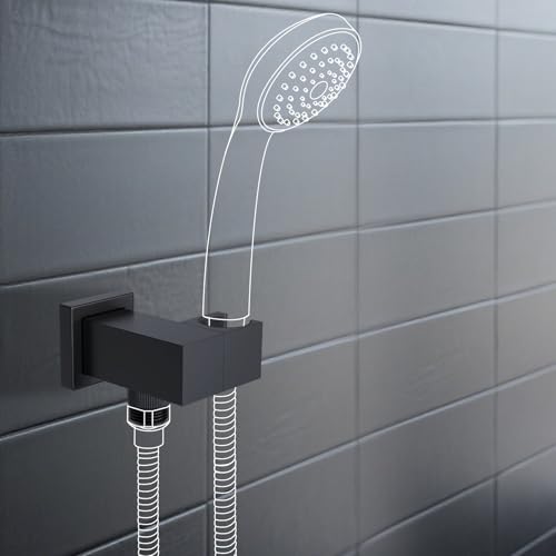 Bathroom Brass Water Supply Elbows Wall Mount Hand Held Shower Head Bracket with On/Off Flow Control Holder Angle Adjustable, Matte Black - color: Matte Black