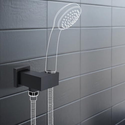 Bathroom Brass Water Supply Elbows Wall Mount Hand Held Shower Head Bracket with On/Off Flow Control Holder Angle Adjustable, Matte Black - color: Matte Black