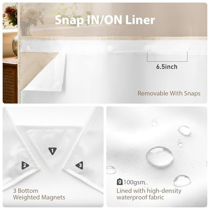 Beige Hook Free Chevron Shower Curtain & Fabric Liner,72x87 | Less Time to install, 3 in 1 Fabric Shower Curtain and Liner Set with Magnets, Extra Long, Shower Curtains for Bathroom - color: Beige, size: 72"W x 87"L (Pack of 1)