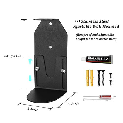 Wall Mount Soap Dispenser Holder with Adjustable Tray, 304 Stainless Steel Rustproof Shower Dispenser Holder for Refillable Bottles (Single) - color: Black(single)