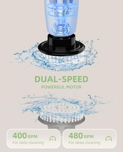 Cordless Electric Spin Scrubber, 8-in-1 Bathroom Cleaner | Bathroom scrubber, LED display, dual speeds, IPX7 waterproof, interchangeable heads for grout, tub, shower, wet-dry vacuum - size: 8heads