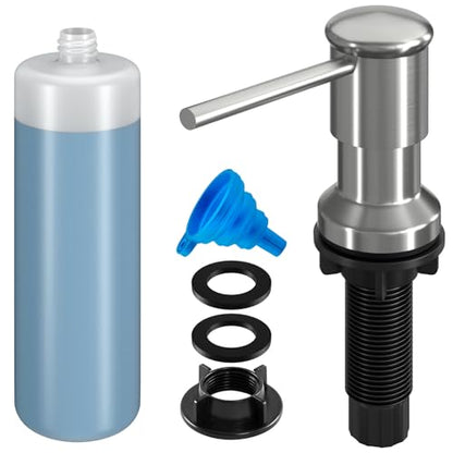 Dish Soap Dispenser, Kitchen Sink Soap Dispenser Pump with 17 OZ Bottle, Refill from The Top, Wide Pump Head Base (Brushed Nickel) - color: Brushed Nickel, size: With Bottle