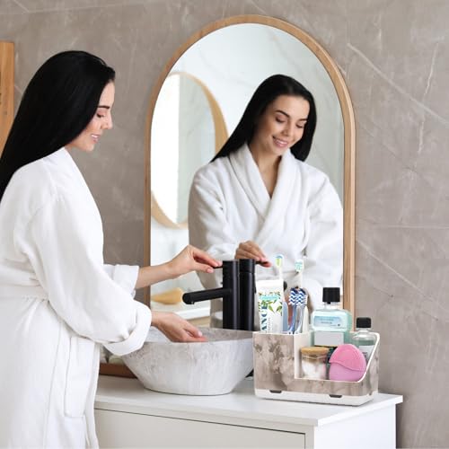 Toothbrush Holders for Bathroom Countertop Organizer (White Marble Grain) | Easy To Clean, Drainage, Non-Slip, Detachable, Kids Electric Toothbrush and Toothpaste Holder for Bathrooms - color: White Marble Grain
