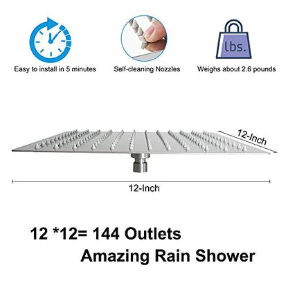 NearMoon Rain Shower Head, High Flow Stainless Steel Square Rainfall Shower, Waterfall Bath Shower Body Covering, Ceiling or Wall Mount (12 Inch, Brushed Nickel) - color: Brushed Nickel, size: 12 Inch Square