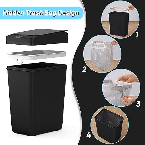 Procade 2Pack Touchless Bathroom Trash Can with Lid,4 Gal &2.5 Gal Slim Automatic Garbage Can, Auto Skinny Plastic Trash Bin, Small Motion Sensor Trash Bin for Bedroom, Bathroom, Office,RV(Black)