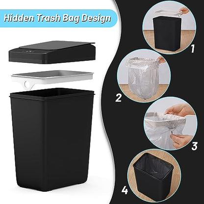 Procade 2Pack Touchless Bathroom Trash Can with Lid,4 Gal &2.5 Gal Slim Automatic Garbage Can, Auto Skinny Plastic Trash Bin, Small Motion Sensor Trash Bin for Bedroom, Bathroom, Office,RV(Black)