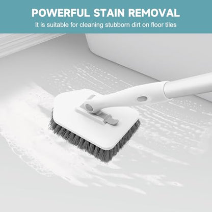 nacena Shower Scrubber with Long Handle, 3 in 1 Tile Tub Scrubber Brush with 3 Detachable Cleaning Heads Adjustable Handle Shower Cleaner Brush for Bathroom, Kitchen, Toilet, Wall, Sink, Grey White