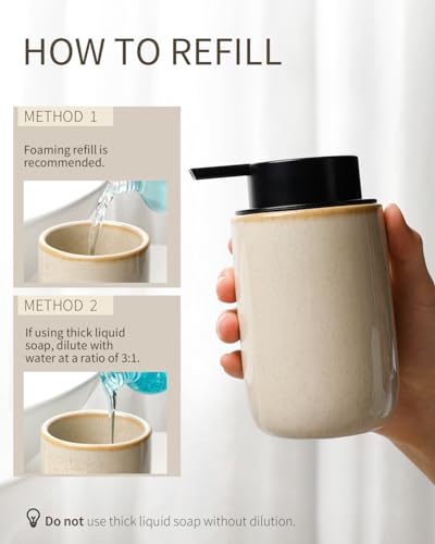 BosilunLife Foam Soap Dispenser, Hand Pump Dispenser for Kitchen Sink | Ceramic Foaming Hand Dispenser for Bathroom Modern Farmhouse Small Soap Dispenser (Greige with Speckle, Foam Pump) - color: Greige-foam Pump