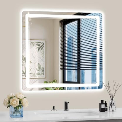 30"x30" LED Bathroom Mirror with Lights, Backlit + Front Lit, Anti-Fog, Lighted Bathroom Mirror for Wall, HD Shatterproof Tempered Glass, Dimmable, Memory Function (Horizontal/Vertical) - size: 30"L x 30"W