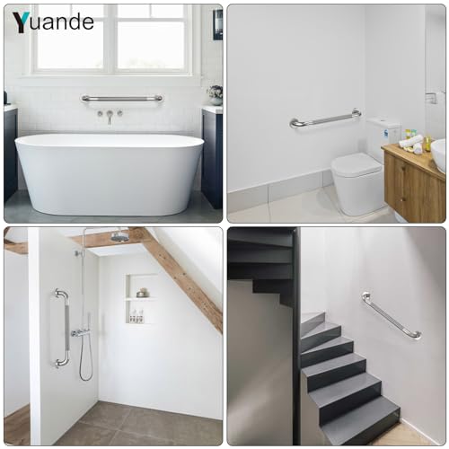 24 Inch Anti Slip Shower Grab Bar,YuanDe Brushed Nickel Bath Grab Bar | Stainless Steel Knurled Bathroom Safety Rail, Shower Handrail Support, Handicap Elderly Balance Assist Handles-1.25" Diameter - color: Brushed Nickel, size: 24inch-1 Pack