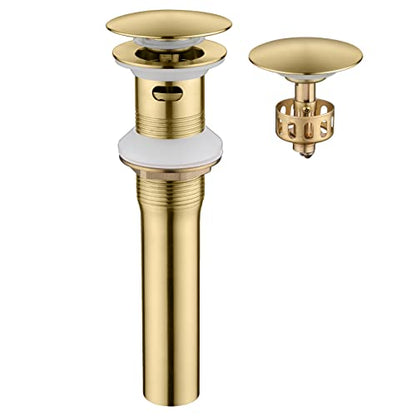 Pop up Sink Drain Stopper with Overflow Brushed Gold for Bathroom Vessel Vanity Sink Art Basin, Big Cap Sink Drain with Overflow, Metal Pop-up Drain Strainer with Detachable Basket Stopper - color: Gold Brushed, style: with overflow