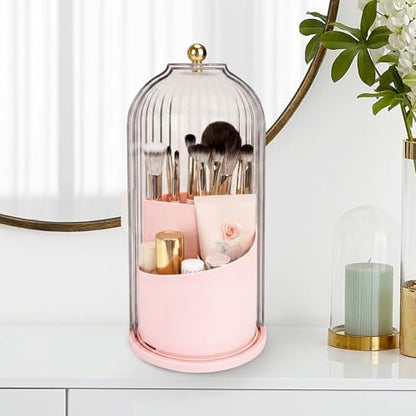 QIYVLOS Toothbrush Holders with Sliding Lid, Rotating 3 Slots Bathroom Organizer Countertop, Tooth Brush Toothpaste Holder Bathroom Counter Stand Sink Organizer Caddy for Makeup Brushes Holder (Pink) - color: Pink+transparent