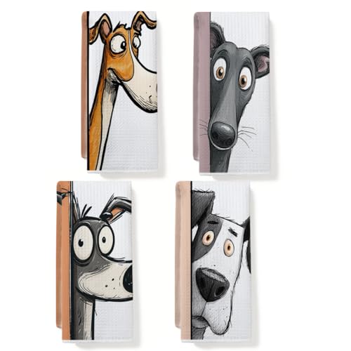 4 Pcs Funny Dog Kitchen Towels, Cute Dogs Gifts Hand Towels 14 x 24 Inches - color: Multi 0132