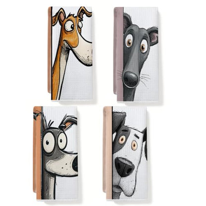 4 Pcs Funny Dog Kitchen Towels, Cute Dogs Gifts Hand Towels 14 x 24 Inches - color: Multi 0132