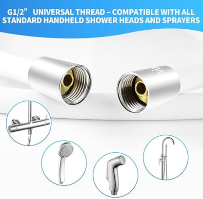 90" PVC Shower Hose Replacement Handheld Kink Free Stainless Steel Shower Head Wand Hose Extension Extra Long with Brass Insert and Nut, Durable & Flexible for Pet Bathing Cleaning - color: White, size: 90 Inches