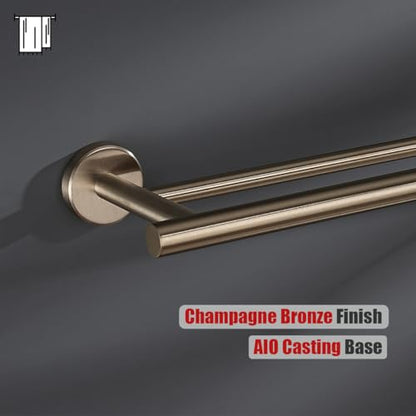 JQK Double Towel Bar Champagne Bronze, 15 Inch 304 Stainless Steel Thicken 0.8mm Towel Rack Holder for Bathroom Washcloths and Hand Towels Wall Mount, Useable Length 12 Inch, TB100L12-CB - color: Champagne Bronze, size: 15 Inch