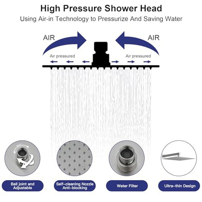 RUMOSE Rainfall Shower System with 4 Full Body Jet 4 Mode Shower Faucet Set | 12 Inch Rain Shower Head, 2 in 1 Handheld Spray, Brushed Nickel Brass Shower Jet Shower Fixtures, Wall Mounted - color: Brushed Nickel