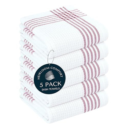 Burgundy and White Waffle Kitchen Towels 5 Pack, 100% Cotton, 16x26 Inch, Absorbent, Quick Dry, Durable Dishcloths for Wiping, Cleaning, Machine Washable, Kitchen, and Cooking Use - color: Burgundy Wine, White, style: 5 Pack