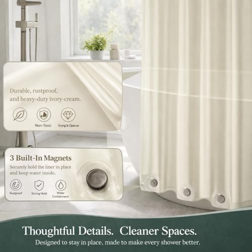 EHZNZIE Cream Shower Curtain Liner 72x72, PEVA Waterproof Bath Curtain, No Chemical Smell, 3 Weighted Magnets, Durable with Rustproof Metal Grommets - color: Cream, size: 72"W x 72"L (Pack of 1)