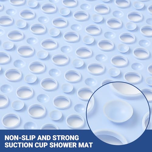 Non Slip Bathtub Mat and Shower Mat 31x17 inch,Bath Mat with Quick Dry Drain Holes and Suction Cups, Soft Comfortable Safe Bathroom Mat for Bath Tub, Floor, Tile (Light Blue) - color: Light Blue