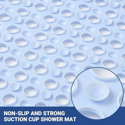 Non Slip Bathtub Mat and Shower Mat 31x17 inch,Bath Mat with Quick Dry Drain Holes and Suction Cups, Soft Comfortable Safe Bathroom Mat for Bath Tub, Floor, Tile (Light Blue) - color: Light Blue