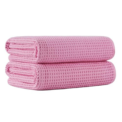 MICROFI New Microfiber Waffle Bath Towels, 2 Pieces, Oversized, Soft, Absorbent, Fast Drying, Lint Free 430 GSM (30''x60''/76cm x 152cm) - color: Pink