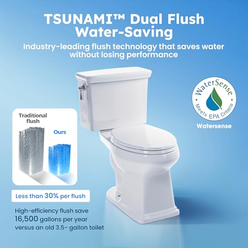 RoyalBath Elongated Two piece Toilet for Bathrooms, 12" Rough In | 17.3" ADA Height, Nano Self-Cleaning, WaterSense/MAP/CUPC Certified, 1.27 GPF 360° TSUNAMI Flush, Soft-Close Seat - size: 1.27 GPF Classical Side Flush