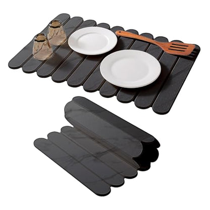 24"×16" Grey Stone Dish Drying Mats for Kitchen Counter, Large Quick Dry Collapsible Eco-Friendly Super Absorbent Diatomaceous Earth Heat-resistant Mat for Dishes Bottles Cups, Match Any Countertop - color: Dark Grey-l07 Marble Pattern