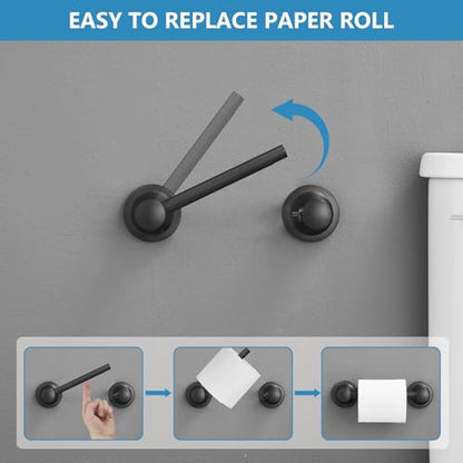 RUMOSE Pivoting Toilet Paper Holder and Hand Towel Ring, Matte Black | Wall Mount, Bathroom Hardware Accessories 2 PCS Set, Toilet Tissue Roll Holder & Towel Hanger, Rustproof, Stainless Steel - color: Matte Black