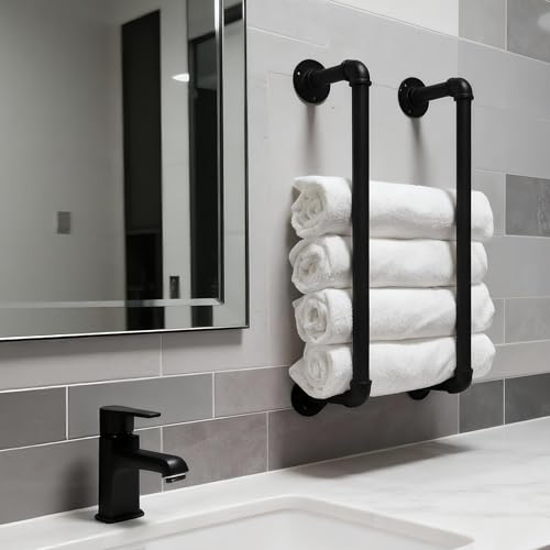 Industrial Pipe Towel Rack for Bathroom Wall Mounted,Towel Holder Black | 24 Inch,Easy To Install,Made of Galvanized Steel,Hold Up To 6 Regular Size Bath Towels,For Farmhouse Bathrooms Laundry Rooms - size: 24 Inch