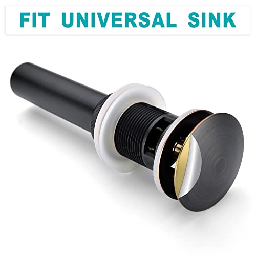 BESTILL Bathroom Sink Drain Stopper, Push Pop Up Drain with Overflow, Oil Rubbed Bronze - color: Oil Rubbed Bronze, style: with Overflow