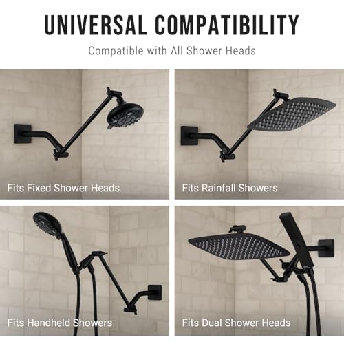 G-Promise 11 Inch Shower Extender with 6 Inch Arm and Flange(Matte Black) | Solid Brass Construction, Height and Angle Adjustable, Standard Connection Thread, All Installation Tools Included - color: Matte Black, style: 11 Inch