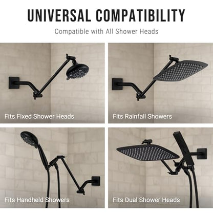 G-Promise 11 Inch Shower Extender with 6 Inch Arm and Flange(Matte Black) | Solid Brass Construction, Height and Angle Adjustable, Standard Connection Thread, All Installation Tools Included - color: Matte Black, style: 11 Inch