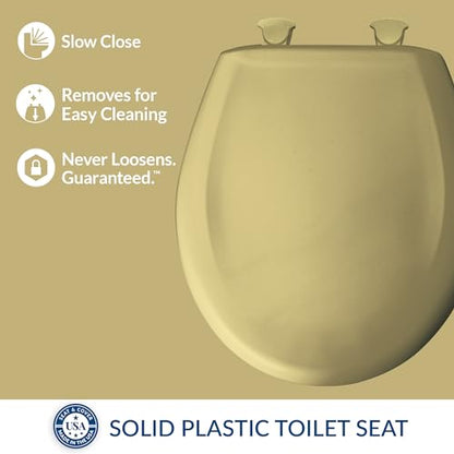 Bemis Classic Colors Slow Close Toilet Seat, Easy Clean Hinges and Durable Plastic Seat, Made in USA, Round, Harvest Gold - color: Harvest Gold, size: Round