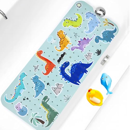 Bath Tub Shower Mat Non Slip Kids Bathtub Mat Anti Slip Baby Bath Mat for Tub 40 x 16 Inch Extra Long Toddler Bath Mat with Suction Cups and Drain Holes for Bathroom Floor,Machine Washable,Dinosaurs - color: Dinosaurs