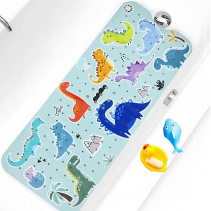 Bath Tub Shower Mat Non Slip Kids Bathtub Mat Anti Slip Baby Bath Mat for Tub 40 x 16 Inch Extra Long Toddler Bath Mat with Suction Cups and Drain Holes for Bathroom Floor,Machine Washable,Dinosaurs - color: Dinosaurs