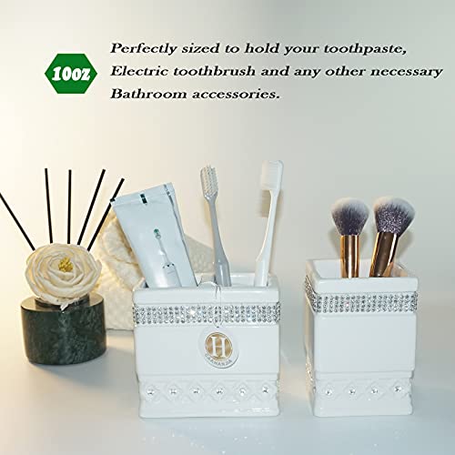 Bathroom Accessories Set 4 Pcs-Ceramic Gift Set Soap Dispenser Pump & Toothbrush Holder & Tumbler Cup & Soap Dish - Bathroom Home Decor Clearance, Countertop Vanity Organize (15 Ounce) - size: 15 Ounce White