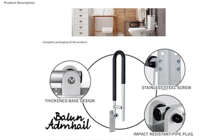 Flip Up Grab Bar for Bathroom Fold Down Grab Bars U Shaped and Wall Mount Safety Handle Handicap for Seniors Elderly Pregnant Injured
