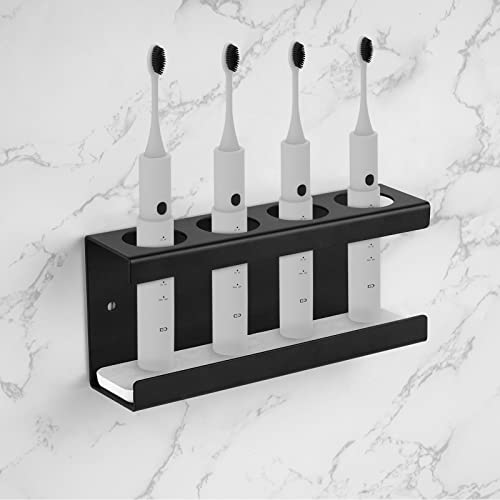 Wall Mounted Electric Toothbrush Holder, 4 Slots Stand with Diatomite Dish, Storage Rack Compatible with AquaSonic Black Series, Kingheroes Sonic, Oral-B (Black) - color: Black, size: 4-Slot