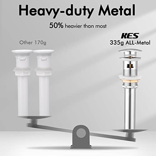 KES Bathroom Sink Drain with Overflow Vessel Vanity Sink Pop Up Drain Stopper Polished Chrome, ALL Metal Rustproof Brass and 304 Stainless Steel, S2008A-CH - color: Polished Chrome, style: With Overflow, 1 Pack
