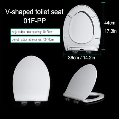 Slow Close Toilet Seat, V Shaped Toilet Seat with Adjustable Hinge, Quick-Release, Easy to Install Also Easy to Clean, Never Loose, Quiet-Close Lid and Seat, PP, White,01B (01F) - size: 01F