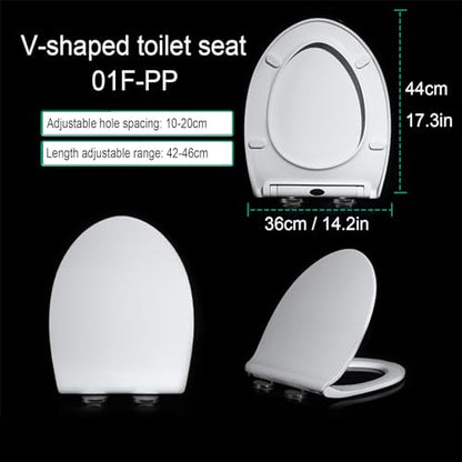 Slow Close Toilet Seat, V Shaped Toilet Seat with Adjustable Hinge, Quick-Release, Easy to Install Also Easy to Clean, Never Loose, Quiet-Close Lid and Seat, PP, White,01B (01F) - size: 01F