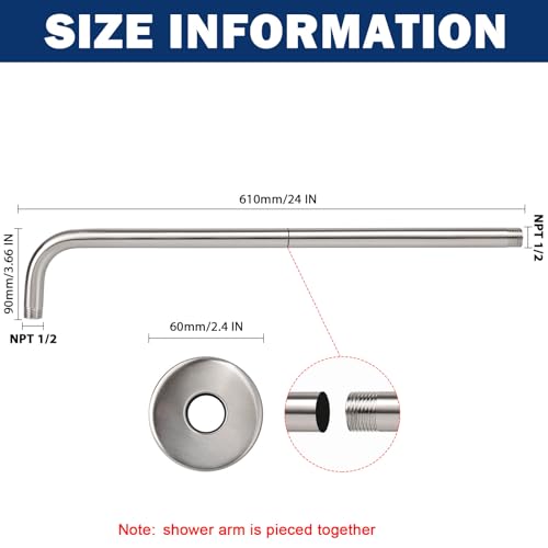 NearMoon Shower Arm, Extra Extension Arm with Flange, Stainless Steel Wall-Mounted Showerhead Extender Pipe (24 Inch, Brushed Nickel) - color: Brushed Nickel, style: 24 Inch