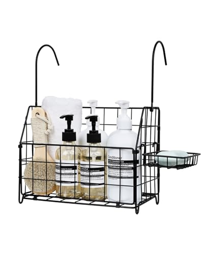 Large Rustproof Shower Caddy Hanging, 304 Stainless Steel Hanging Shower Organizer Basket for Bathroom & Bathtub, Over the Rod Shower Rack for Shampoo, Conditioner, Soap & Bath Accessories(Black) - color: Black