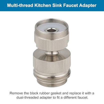 Hibbent Faucet Adapter Kit, Swivel Aerator Adapter to Connect Garden Hose - Multi-Thread Kitchen Sink Faucet to Garden Hose Adapter 3/4 Inch - Brushed Nickel - color: Brushed Nickel, style: Swivel Garden Hose Adapter